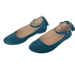 American Eagle Teal ankle strap tassel ballet flats women’s 5/kids 3